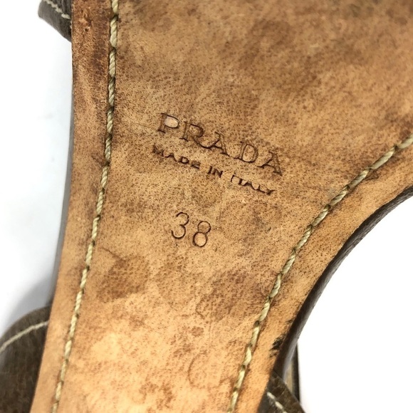 Prada authentic brown leather stacked heel sandal cross straps open toe EU 38 - Picture 12 of 12